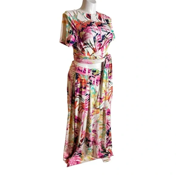 The Curve by Judani 3X Maki Skirt Top Crop Tie Wrap Shirt Floral 2 PC - Picture 6 of 12